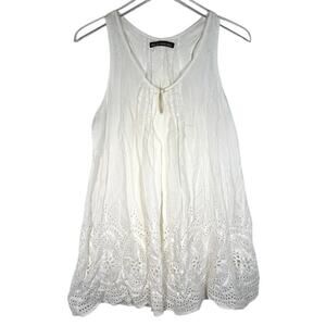 Helen Sanchez Women's Eyelet Keyhole Tunic Tank Top M/L White Sleeveless Summer